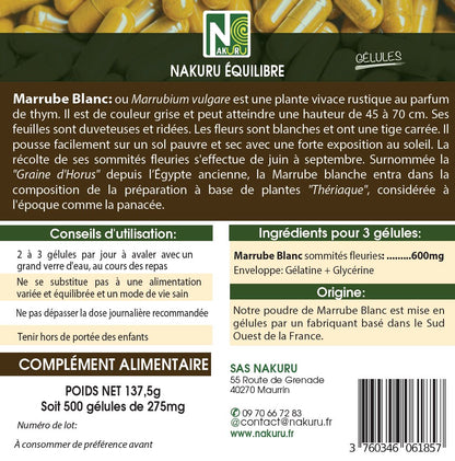 Marrube Blanc | 500 Gélules | Gamme Équilibre | Fabriqué en France | "La Graine d'Horus !"