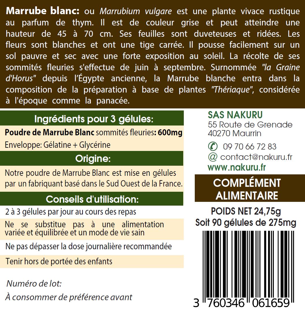 Marrube Blanc | 90 Gélules | Gamme Équilibre | Fabriqué en France | "La Graine d'Horus !"