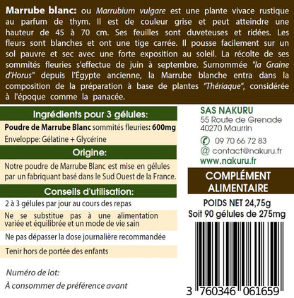 Marrube Blanc | 90 Gélules | Gamme Équilibre | Fabriqué en France | "La Graine d'Horus !"
