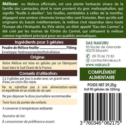 Mélisse | 90 Gélules Végétales |Gamme Relax | Fabriqué en France | "La Douceur Herbacée!"