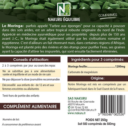 Moringa | 500 Comprimés | Gamme Équilibre | Fabriqué en France | "La Merveille Nutritionnelle!"