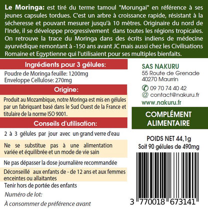 Moringa | 90 Gélules Végétales | Gamme Équilibre | Fabriqué en France / "L'Arbre de Vie !"