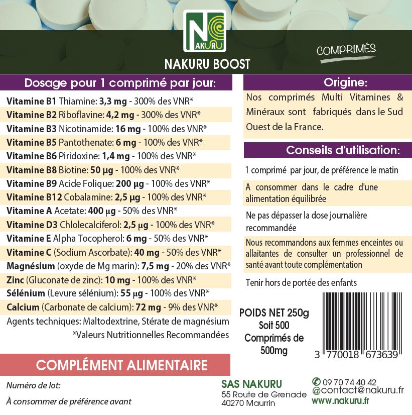 Multi Vitamines & Minéraux | 500 Comprimés | Gamme Boost | Fabriqué en France