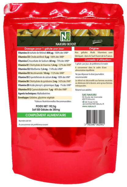 Multi-Vitamines | 500 Gélules | Gamme Boost | Fabriqué en France | Vitamine A + D3 + C + Groupe B