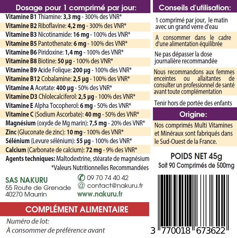 Multi Vitamines & Minéraux | 90 Comprimés | Gamme Boost | Fabriqué en France