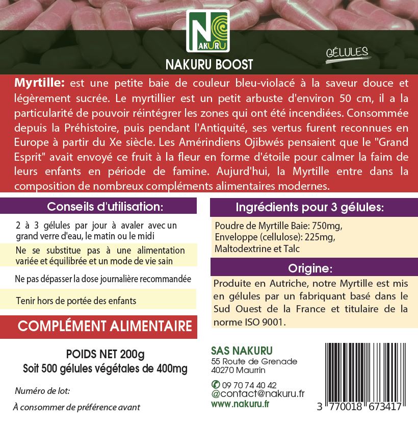 Myrtille | 500 Gélules Végétales| Gamme Boost | Fabriqué en France | "La Perle Préhistorique!"