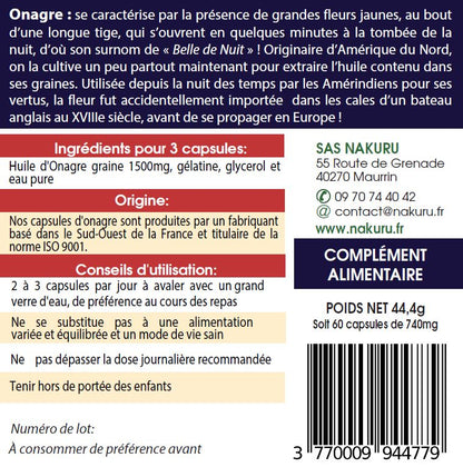 Onagre | 60 Capsules| Gamme Beauty | Fabriqué en France |"La Belle de Nuit!"