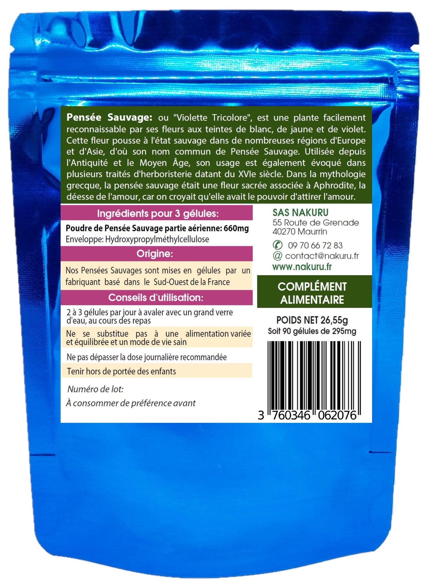 Pensée Sauvage | 90 Gélules Végétales | Gamme Beauty | Fabriqué en France | "La Fleur de Notre Dame!"