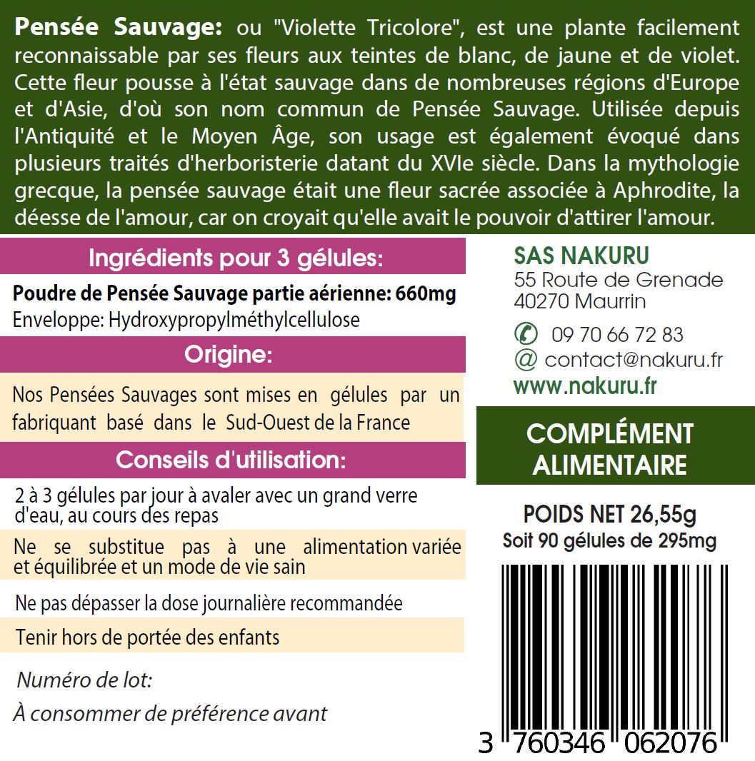 Pensée Sauvage | 90 Gélules Végétales | Gamme Beauty | Fabriqué en France | "La Fleur de Notre Dame!"