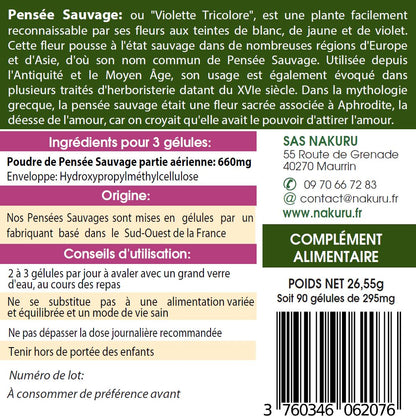Pensée Sauvage | 90 Gélules Végétales | Gamme Beauty | Fabriqué en France | "La Fleur de Notre Dame!"
