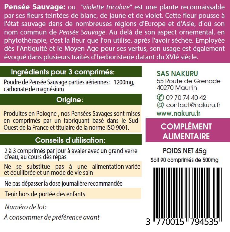 Pensée Sauvage | 90 Comprimés | Gamme Beauty | Fabriqué en France | "La Fleur de la Trinité!"