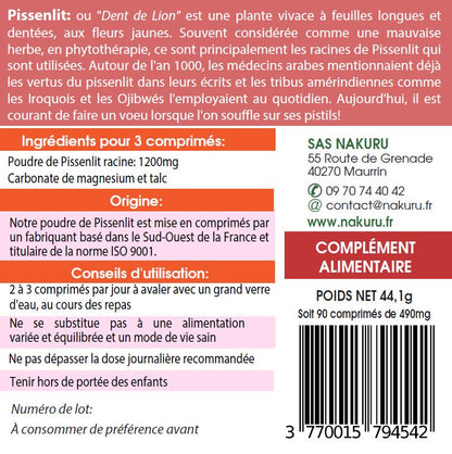 Pissenlit | 90 Comprimés | Gamme Équilibre | Fabriqué en France | "Dent de Lion !"