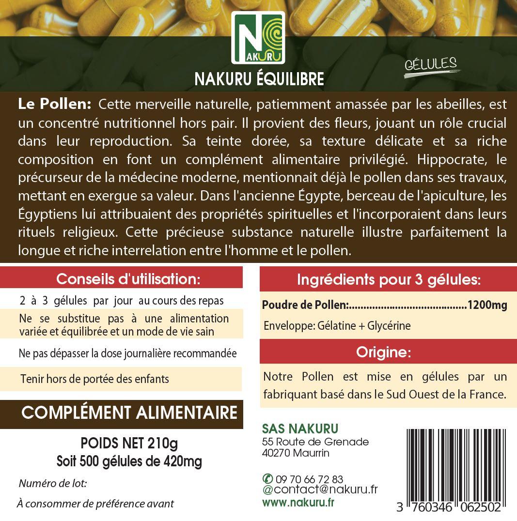 Pollen | 500 Gélules | Gamme Équilibre | Fabriqué en France | "Multi-Fleurs!"