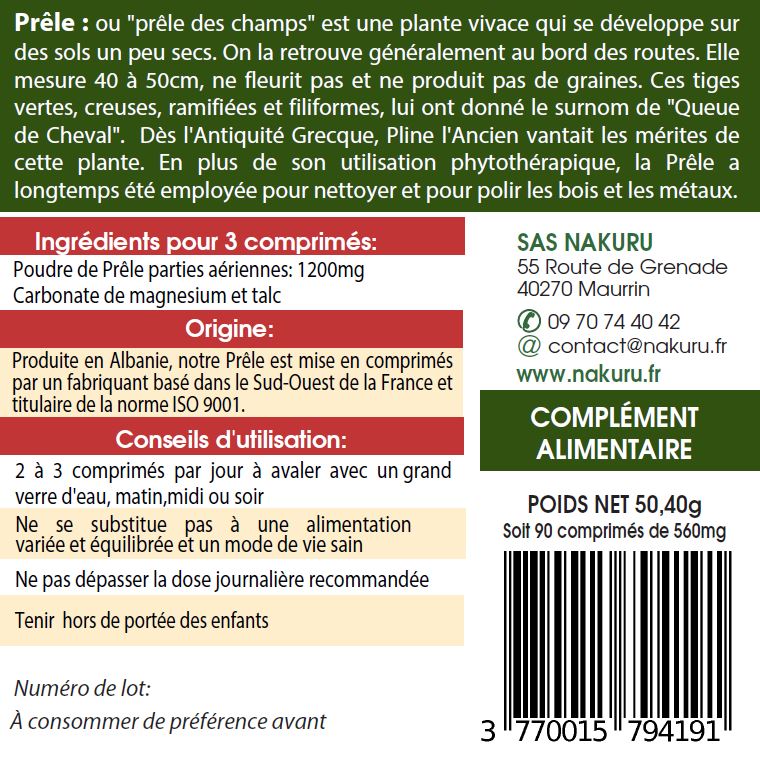 Prêle | 90 Comprimés | Gamme Equilibre | Fabriqué en France | "La Queue de Cheval !"