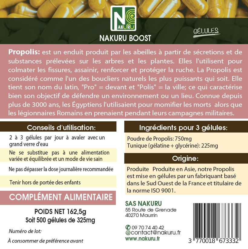 Propolis | 500 Gélules |Gamme Boost | Fabriqué en France | "Le Trésor des Abeilles !"