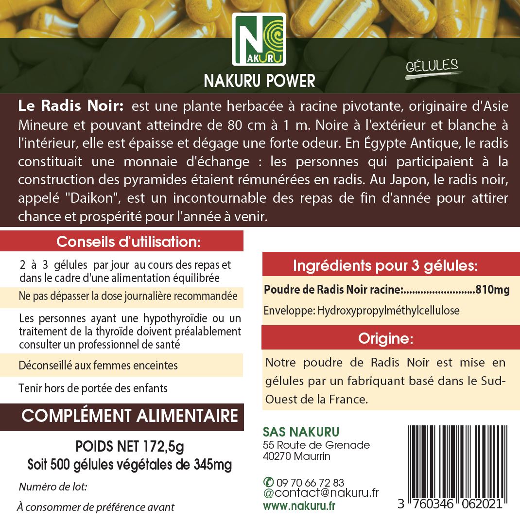Radis Noir | 500 Gélules Végétales | Gamme Power | Fabriqué en France | "La Force Obscure!"