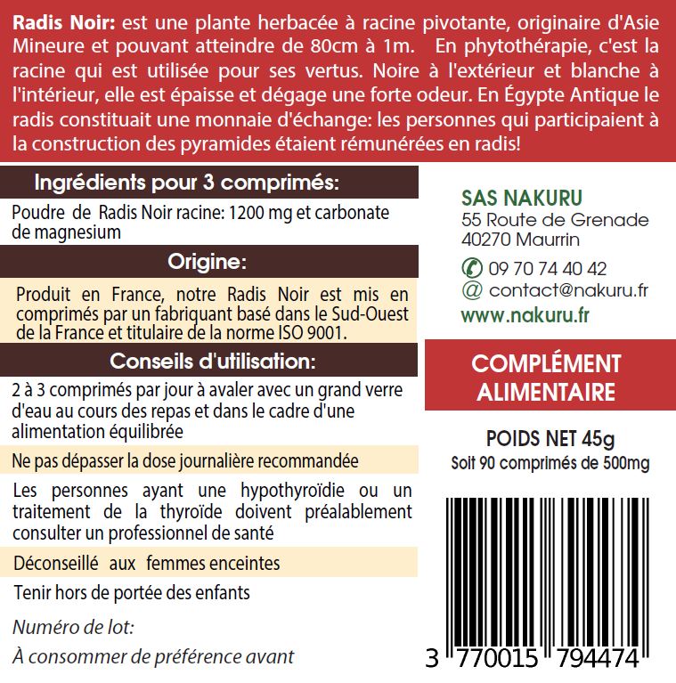 Radis Noir | 90 Comprimés | Gamme Power | Fabriqué en France | "Le Raifort des Parisiens!"
