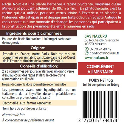 Radis Noir | 90 Comprimés | Gamme Power | Fabriqué en France | "Le Raifort des Parisiens!"