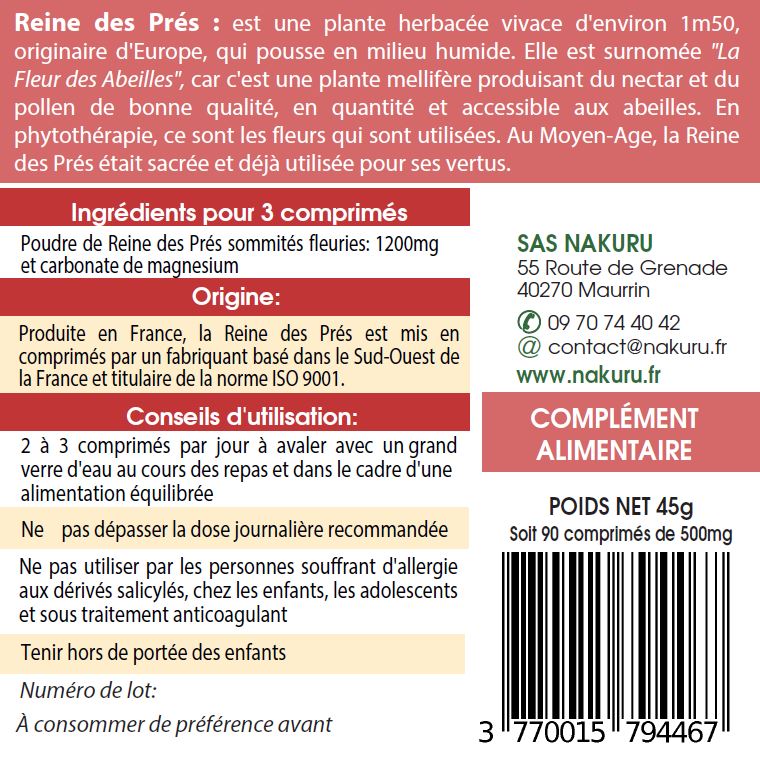 Reine des Prés | 90 Comprimés | Gamme Relax | Fabriqué en France | "La Fleur des Abeilles!"