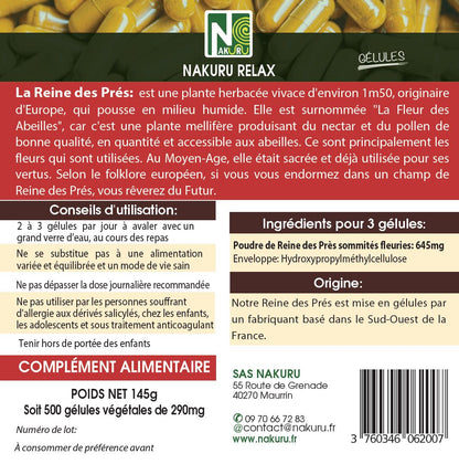 Reine des Prés | 500 Gélules Végétales |  Gamme Relax | Fabriqué en France | "Barbe de Chèvre!"