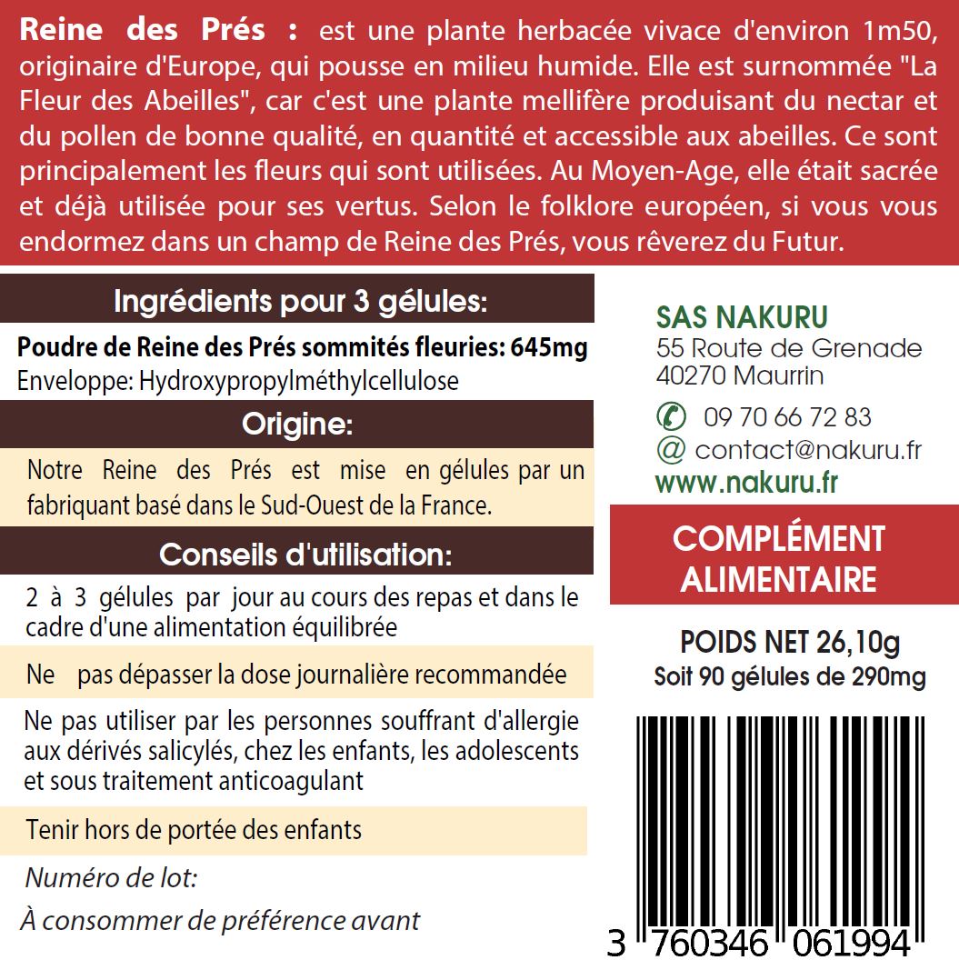 Reine des Prés | 90 Gélules Végétales |  Gamme Relax | Fabriqué en France | "Barbe de Chèvre!"