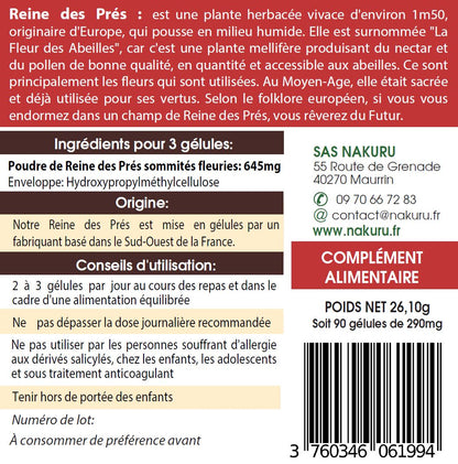 Reine des Prés | 90 Gélules Végétales |  Gamme Relax | Fabriqué en France | "Barbe de Chèvre!"