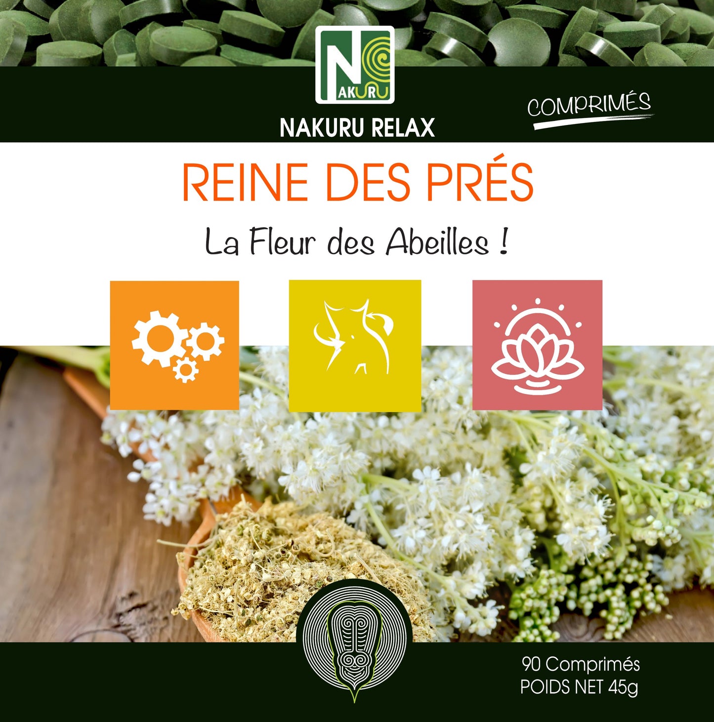 Reine des Prés | 90 Comprimés | Gamme Relax | Fabriqué en France | "La Fleur des Abeilles!"