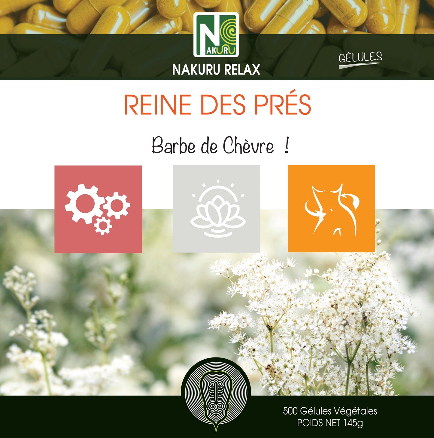 Reine des Prés | 500 Gélules Végétales |  Gamme Relax | Fabriqué en France | "Barbe de Chèvre!"