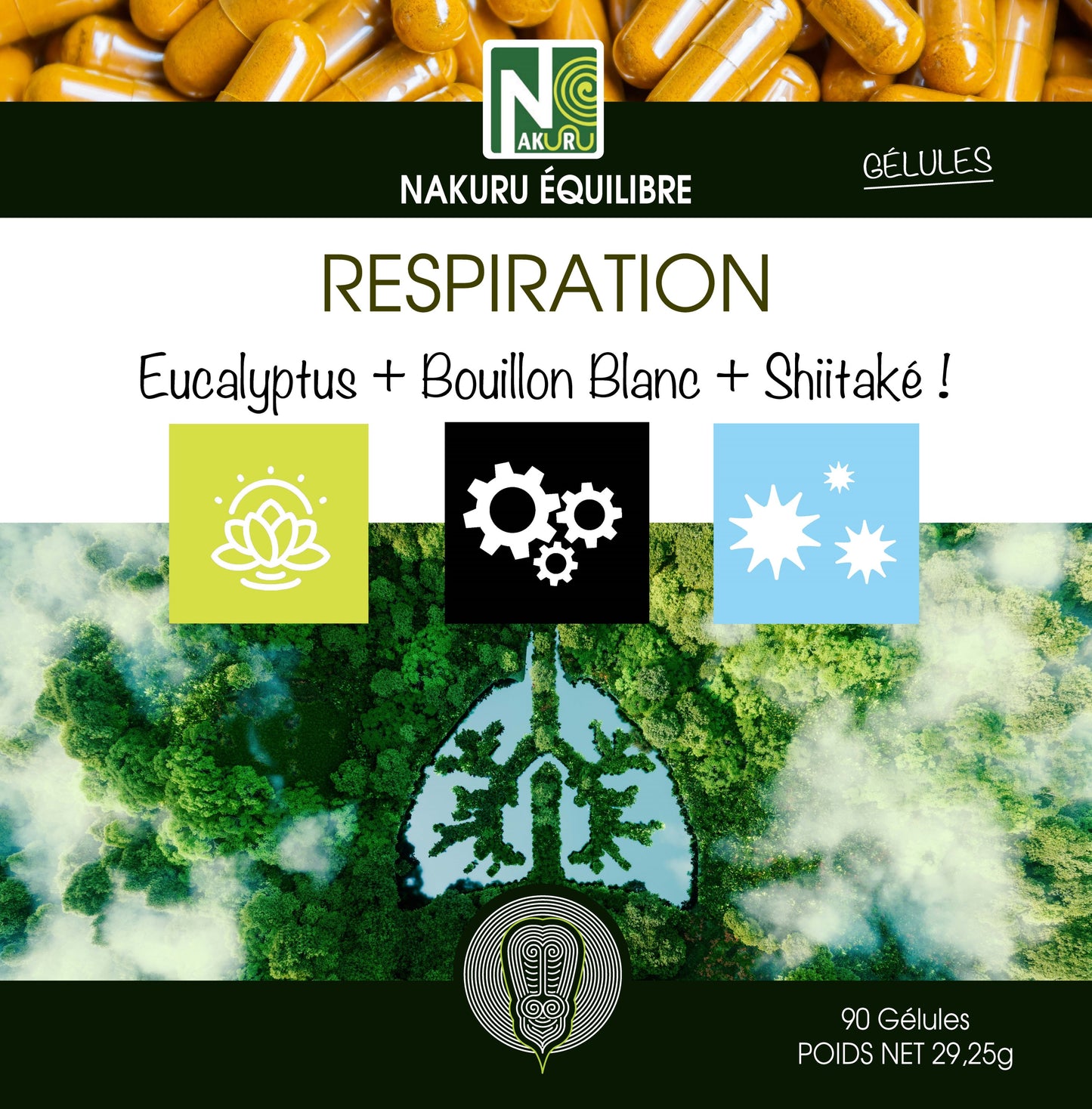 Respiration | 90 Gélules | Gamme Équilibre | Fabriqué en France | "Eucalyptus + Bouillon Blanc + Shiitaké !"