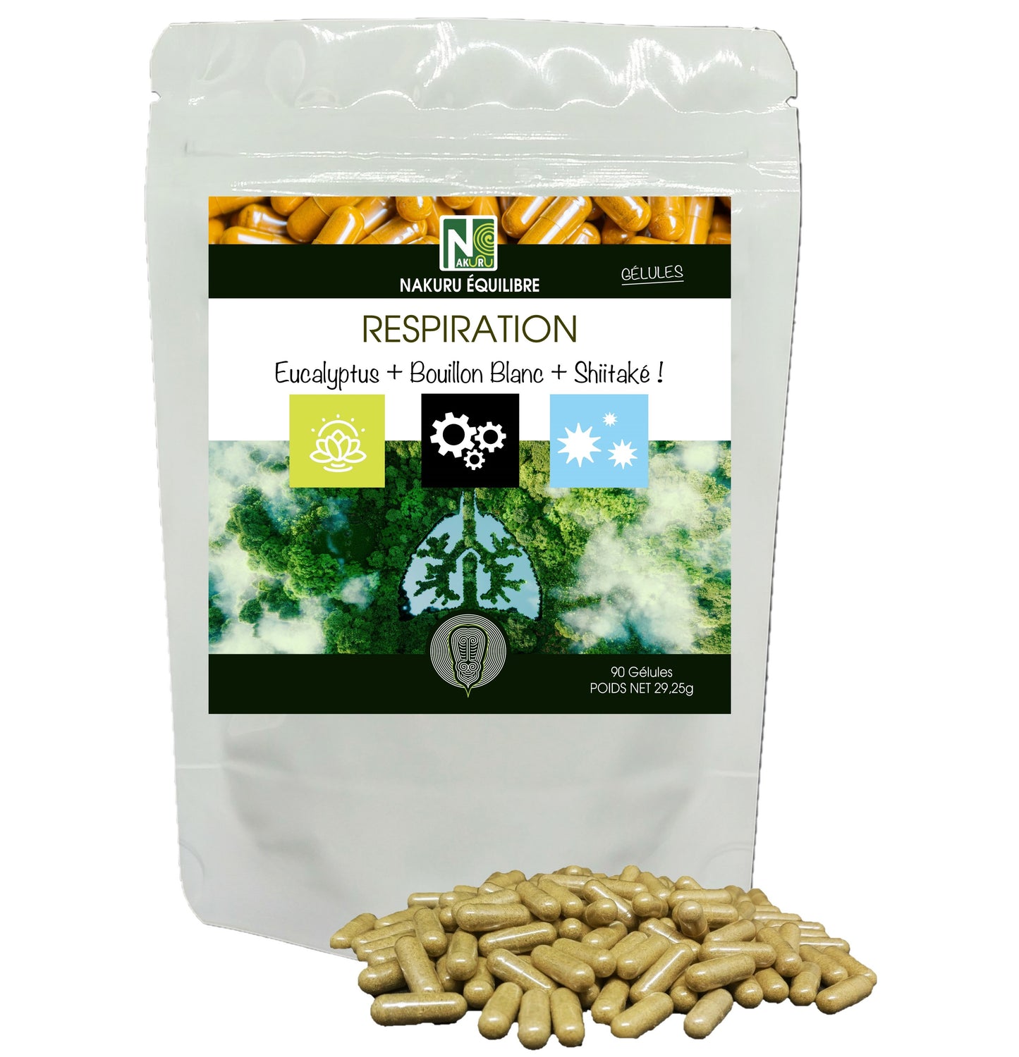 Respiration | 90 Gélules | Gamme Équilibre | Fabriqué en France | "Eucalyptus + Bouillon Blanc + Shiitaké !"