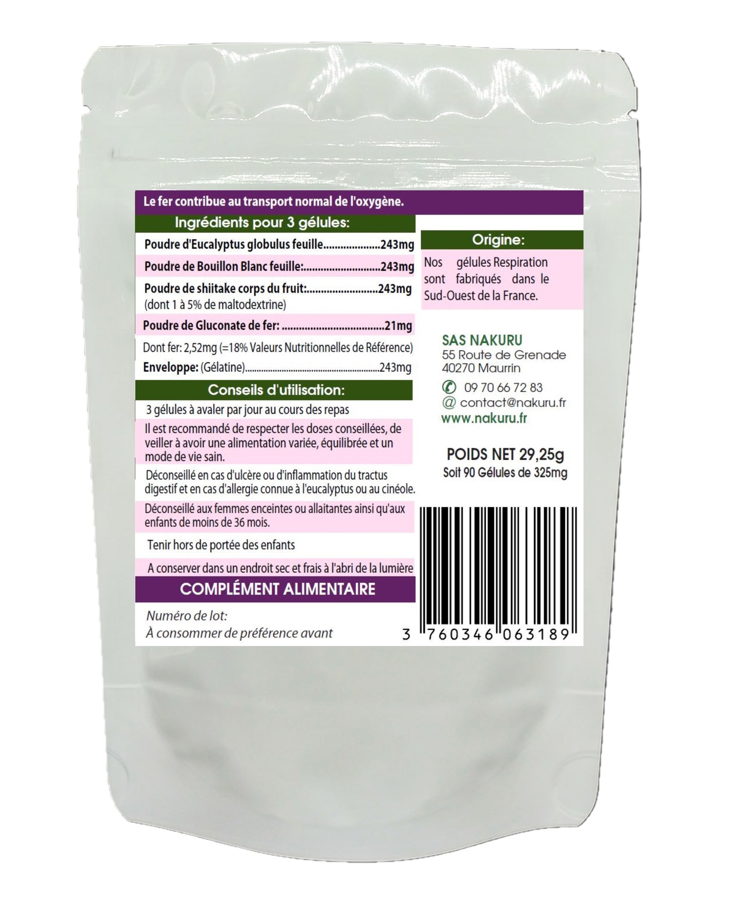 Respiration | 90 Gélules | Gamme Équilibre | Fabriqué en France | "Eucalyptus + Bouillon Blanc + Shiitaké !"