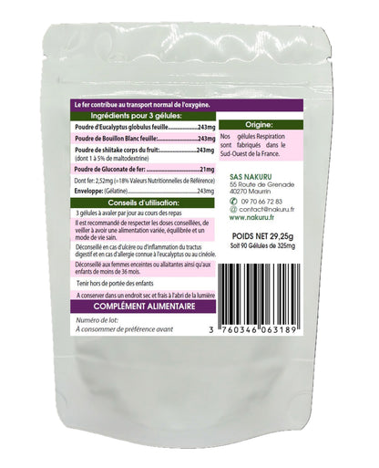 Respiration | 90 Gélules | Gamme Équilibre | Fabriqué en France | "Eucalyptus + Bouillon Blanc + Shiitaké !"