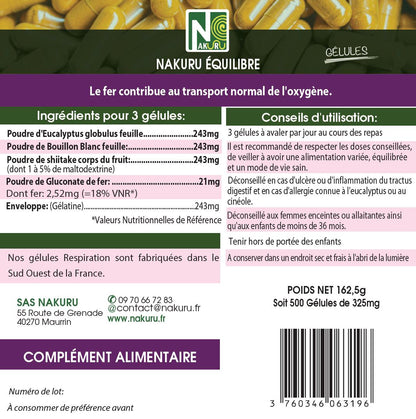 Respiration | 500 Gélules | Gamme Équilibre | Fabriqué en France | "Eucalyptus + Bouillon Blanc + Shiitaké !"