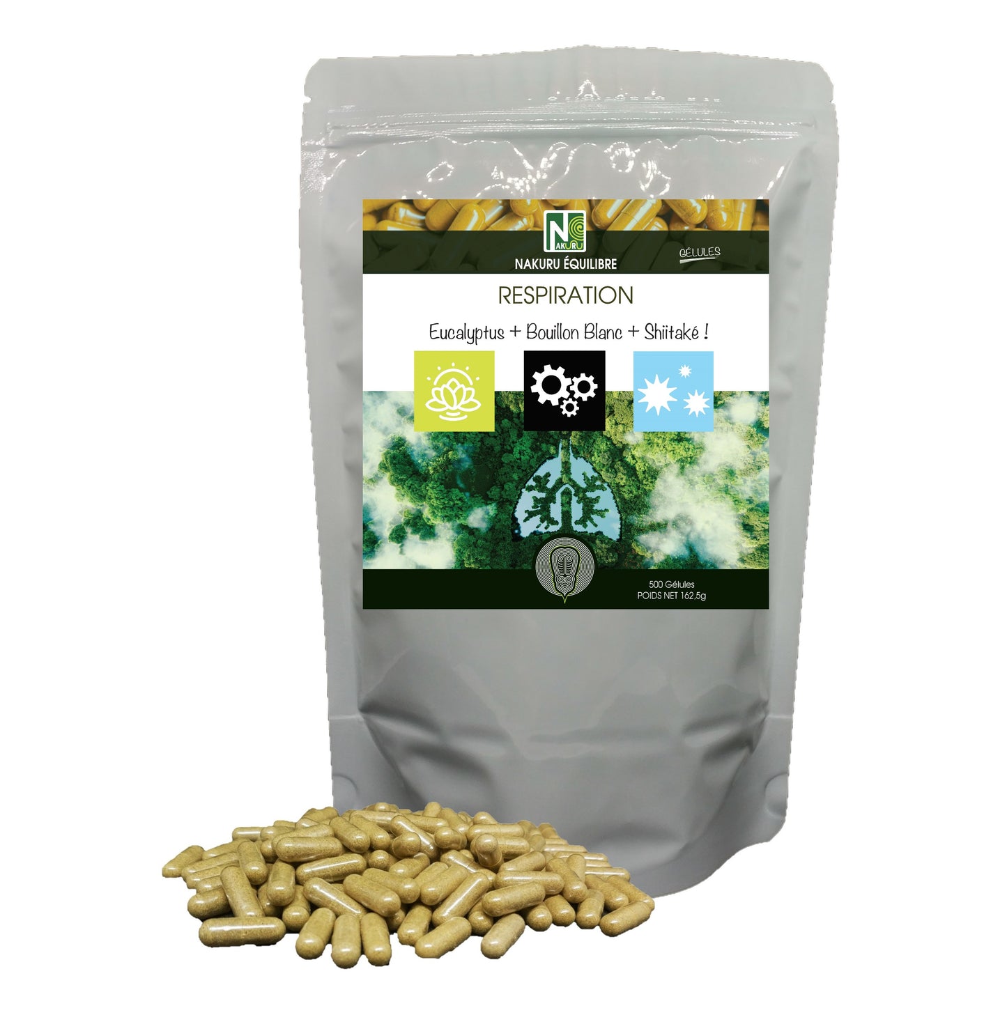Respiration | 500 Gélules | Gamme Équilibre | Fabriqué en France | "Eucalyptus + Bouillon Blanc + Shiitaké !"