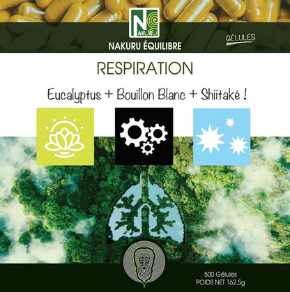 Respiration | 500 Gélules | Gamme Équilibre | Fabriqué en France | "Eucalyptus + Bouillon Blanc + Shiitaké !"