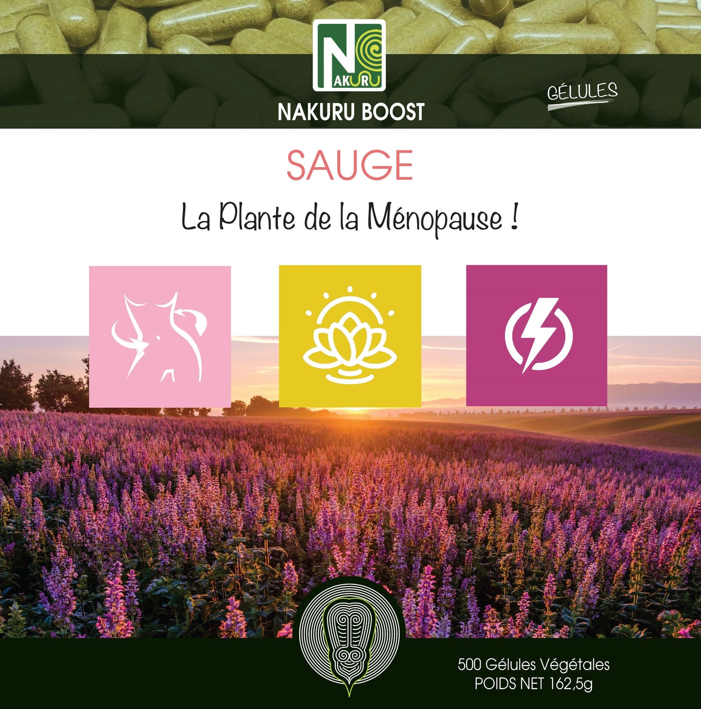 Sauge | 500 Gélules Végétales | Gamme Boost | Fabriqué en France | "La Plante de la Ménopause !"