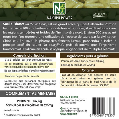 Saule Blanc | 500 Gélules Végétales| Gamme Power | Fabriqué en France | "Le Grand Père Consolateur !"