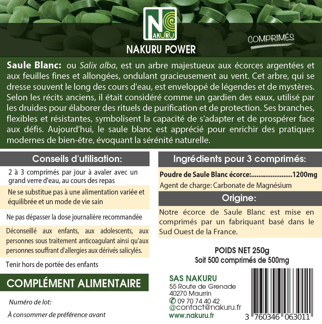 Saule Blanc | 500 Comprimés | Gamme Power | Fabriqué en France | "L'Éclaireur d'Argent !"