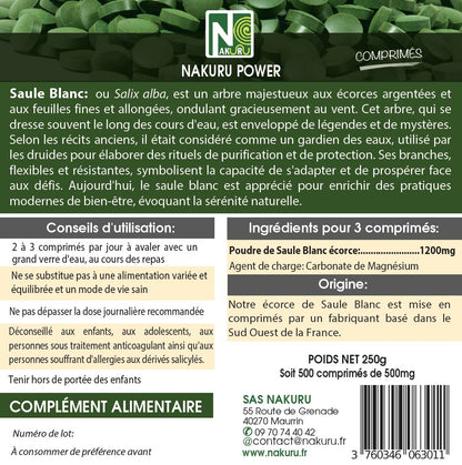 Saule Blanc | 500 Comprimés | Gamme Power | Fabriqué en France | "L'Éclaireur d'Argent !"