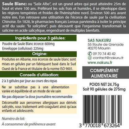 Saule Blanc | 90 Gélules Végétales| Gamme Power | Fabriqué en France | "Le Grand Père Consolateur !"