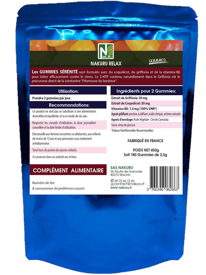 Sérénité Gummies | 180 Gummies / 90 Jours | Gamme Relax | Saveur: Abricot + Fleur d'Oranger |Fabriqué en France | "Griffonia + Coquelicot + Vitamine B6 !"