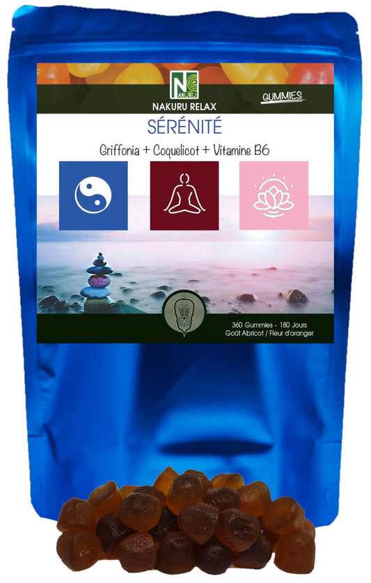 Sérénité Gummies | 360 Gummies / 180 Jours | Gamme Relax | Saveur: Abricot + Fleur d'Oranger |Fabriqué en France | "Griffonia + Coquelicot + Vitamine B6 !"