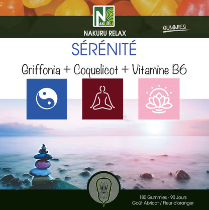 Sérénité Gummies | 180 Gummies / 90 Jours | Gamme Relax | Saveur: Abricot + Fleur d'Oranger |Fabriqué en France | "Griffonia + Coquelicot + Vitamine B6 !"