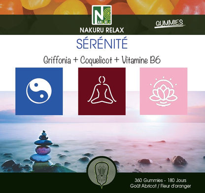 Sérénité Gummies | 360 Gummies / 180 Jours | Gamme Relax | Saveur: Abricot + Fleur d'Oranger |Fabriqué en France | "Griffonia + Coquelicot + Vitamine B6 !"