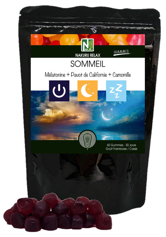 Sommeil Gummies | 180 Gummies / 90 Jours | Gamme Relax | Saveur: Framboise + Cassis |Fabriqué en France | "Mélatonine + Pavot de Californie + Camomille !"