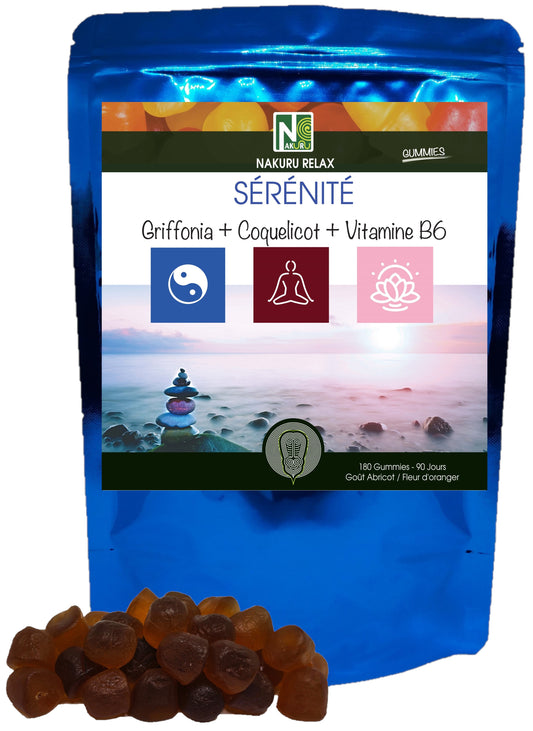 Sérénité Gummies | 180 Gummies / 90 Jours | Gamme Relax | Saveur: Abricot + Fleur d'Oranger |Fabriqué en France | "Griffonia + Coquelicot + Vitamine B6 !"
