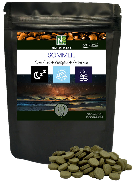 Sommeil = Passiflore + Aubépine + Escholtzia | 90 Comprimés | Gamme Relax | Fabriqué en France