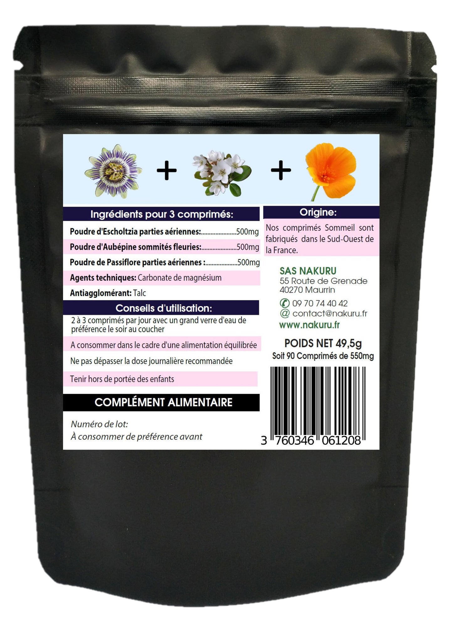 Sommeil = Passiflore + Aubépine + Escholtzia | 90 Comprimés | Gamme Relax | Fabriqué en France