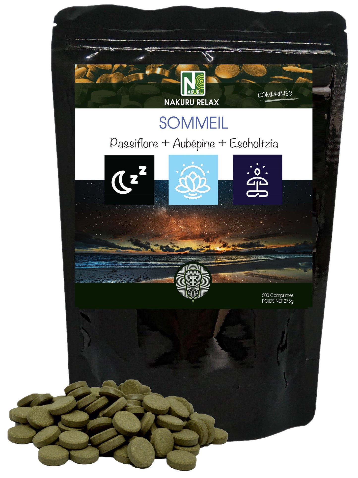 Sommeil = Passiflore + Aubépine + Escholtzia | 500 Comprimés | Gamme Relax | Fabriqué en France