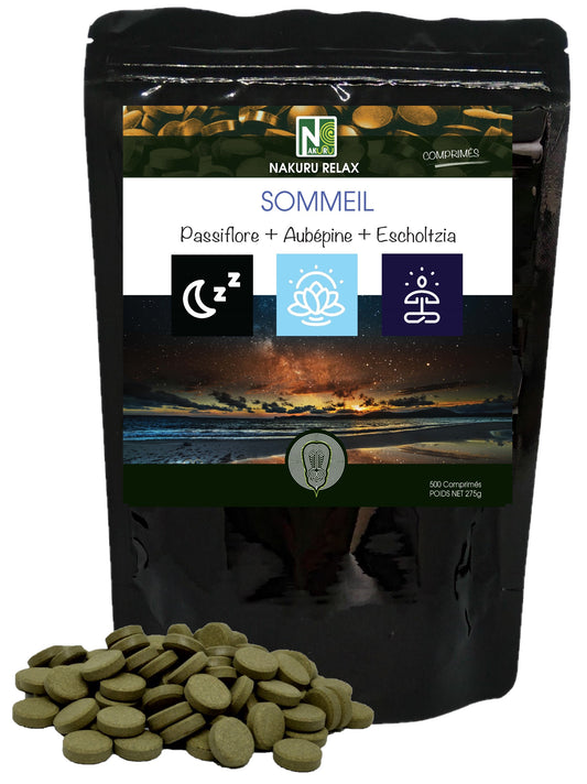 Sommeil = Passiflore + Aubépine + Escholtzia | 500 Comprimés | Gamme Relax | Fabriqué en France